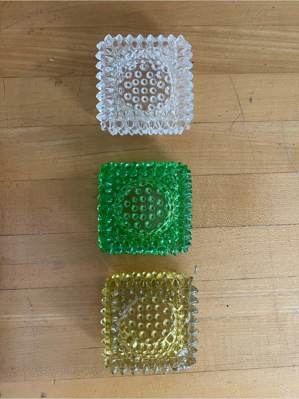 Vintage Master Salt Cellars Set Of 3 Grn/Y/white Hobnail MCM Bright Colors READ